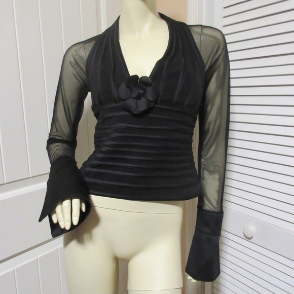 JS Collections Black Sheer Mesh Evening Top Cocktail Party Whimsigoth Goth Glam - Picture 3 of 8